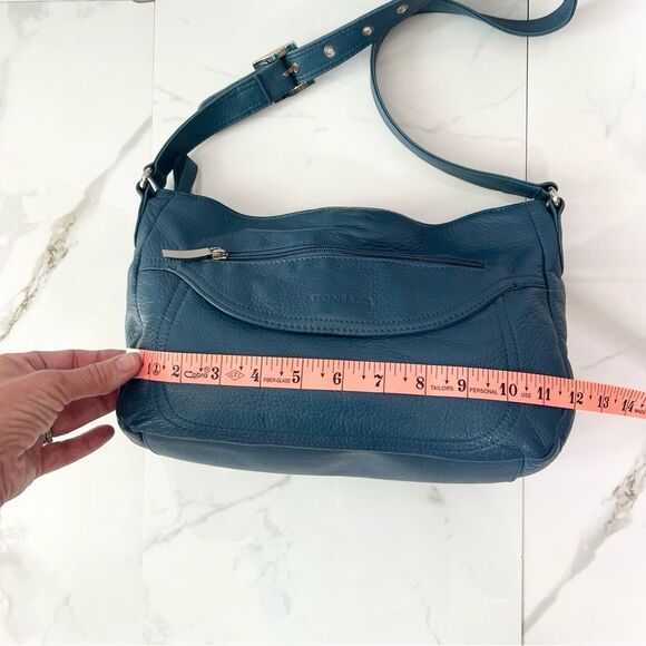 Stone & Co Pebbled Leather Teal Blue Hobo Shoulder Bag - Picture 14 of 15